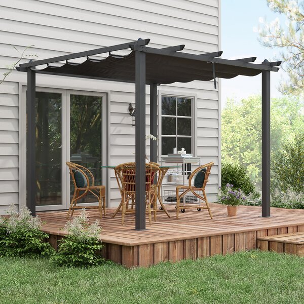 Outsunny 3 x 3(m) Aluminium Pergola with Retractable Roof, Garden Gazebo Canopy Sun Shade Shelter for Grill, Patio, Deck
