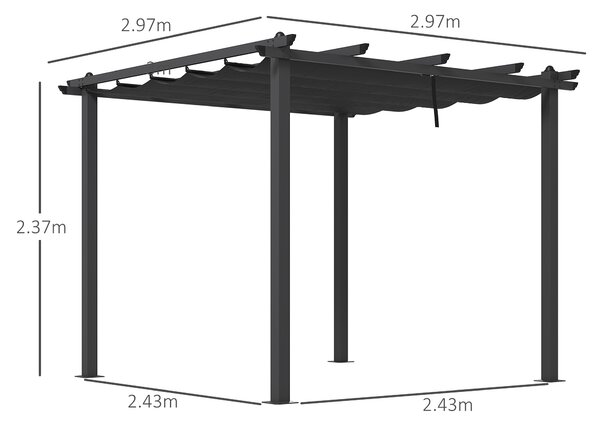 Outsunny 3 x 3(m) Aluminium Pergola with Retractable Roof, Garden Gazebo Canopy Sun Shade Shelter for Grill, Patio, Deck