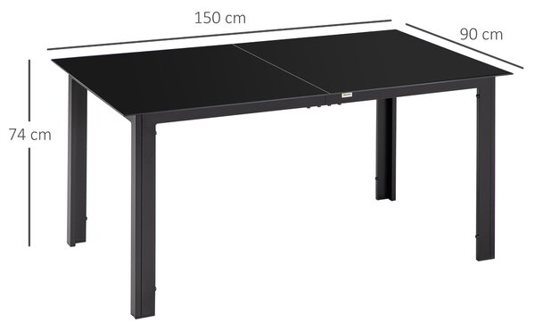 Outsunny Outdoor Dining Table for 6, Aluminium Rectangular Garden Table with Tempered Glass Tabletop for Yard, Deck, Patio, Black Aosom UK