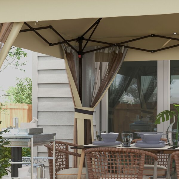 Outsunny 3 x 3 Sturdy Pop Up Gazebo with Solar Lights, Adjustable Shelter, Party Tent for Outdoor Events, Family Gatherings, Khaki Aosom UK