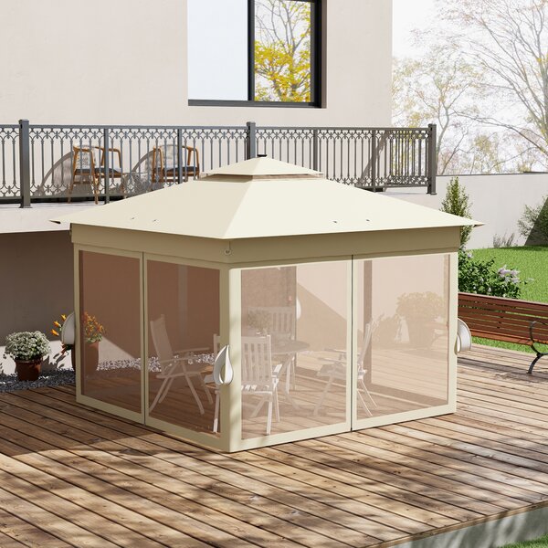 Outsunny 3 x 3 Sturdy Pop Up Gazebo with Solar Lights, Adjustable Shelter, Party Tent for Outdoor Events, Family Gatherings, Khaki Aosom UK