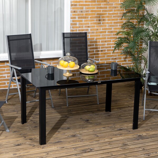 Outsunny Outdoor Dining Table for 6, Aluminium Rectangular Garden Table with Tempered Glass Tabletop for Yard, Deck, Patio, Black Aosom UK