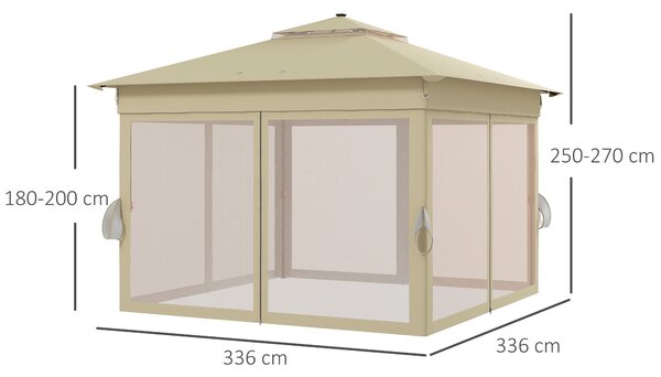 Outsunny 3 x 3 Sturdy Pop Up Gazebo with Solar Lights, Adjustable Shelter, Party Tent for Outdoor Events, Family Gatherings, Khaki Aosom UK
