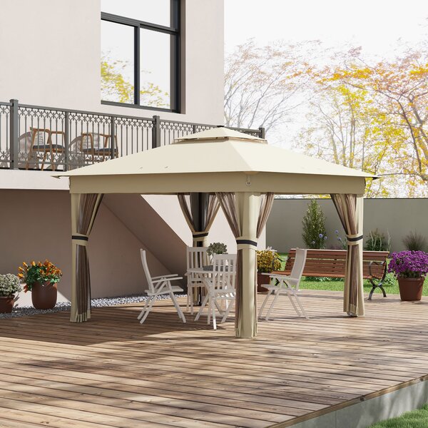 Outsunny 3 x 3 Sturdy Pop Up Gazebo with Solar Lights, Adjustable Shelter, Party Tent for Outdoor Events, Family Gatherings, Khaki Aosom UK