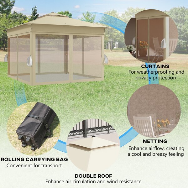 Outsunny 3 x 3 Sturdy Pop Up Gazebo with Solar Lights, Adjustable Shelter, Party Tent for Outdoor Events, Family Gatherings, Khaki Aosom UK