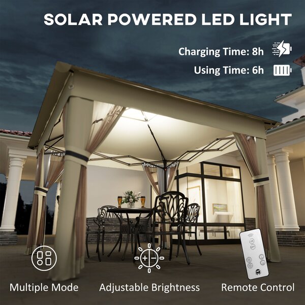 Outsunny 3 x 3 Sturdy Pop Up Gazebo with Solar Lights, Adjustable Shelter, Party Tent for Outdoor Events, Family Gatherings, Khaki Aosom UK