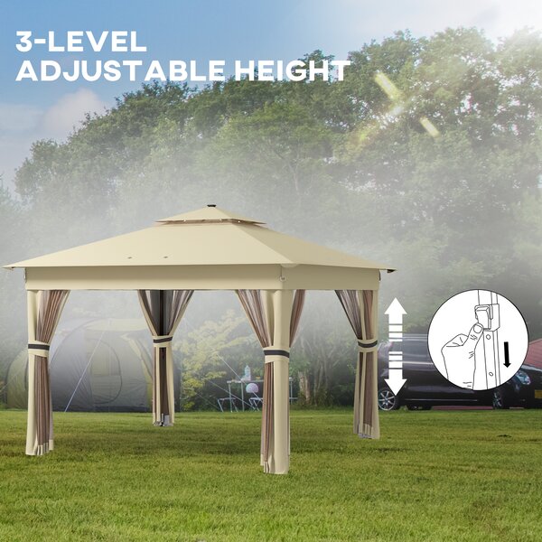 Outsunny 3 x 3 Sturdy Pop Up Gazebo with Solar Lights, Adjustable Shelter, Party Tent for Outdoor Events, Family Gatherings, Khaki Aosom UK