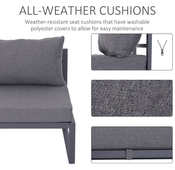 Outsunny 6 PCs Outdoor Indoor Sectional Sofa Set Thick Padded Cushions Aluminium Frame 5 Seaters 1 Coffee Table Footrest Grey