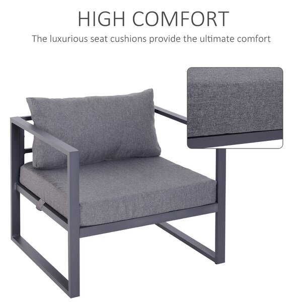 Outsunny 6 PCs Outdoor Indoor Sectional Sofa Set Thick Padded Cushions Aluminium Frame 5 Seaters 1 Coffee Table Footrest Grey