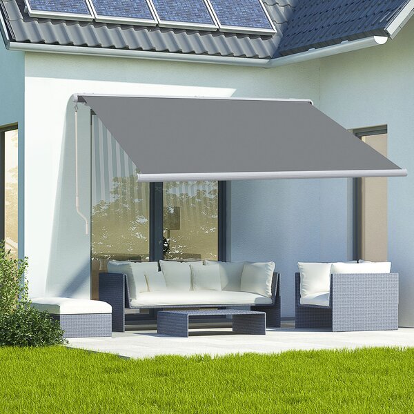 Outsunny 4 x 3 m Full Cassette Electric/Manual Retractable Awning, Sun Canopies for Patio Door Window with Remote Controller, Grey
