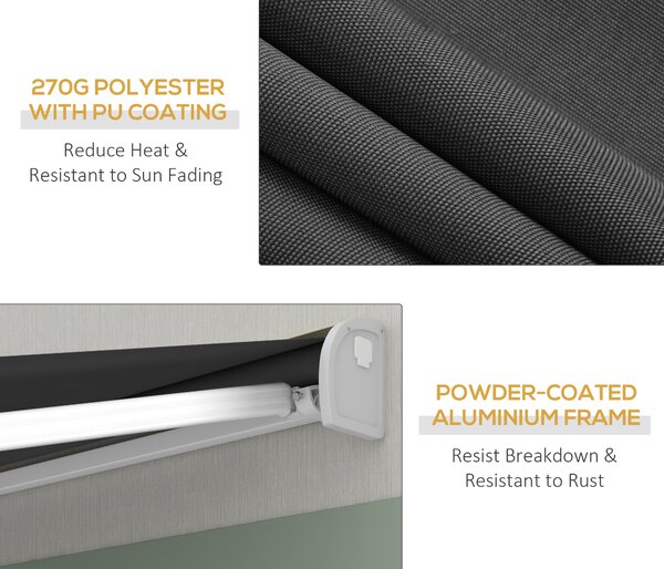 Outsunny 3 x 2.5m Electric Retractable Awning with Remote Controller, Aluminium Frame Sun Canopies for Patio Door Window
