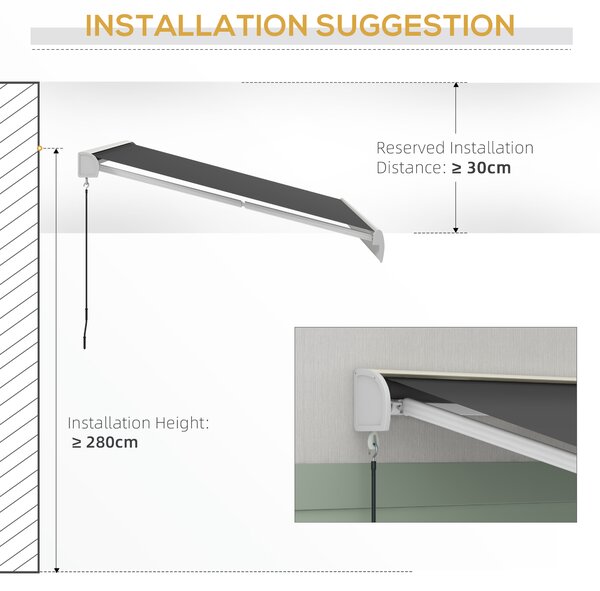 Outsunny 3 x 2.5m Electric Retractable Awning with Remote Controller, Aluminium Frame Sun Canopies for Patio Door Window