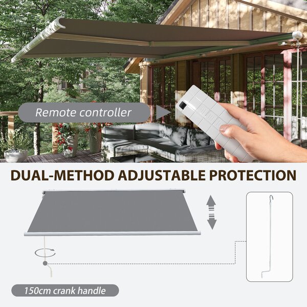 Outsunny 4 x 3 m Full Cassette Electric/Manual Retractable Awning, Sun Canopies for Patio Door Window with Remote Controller, Grey