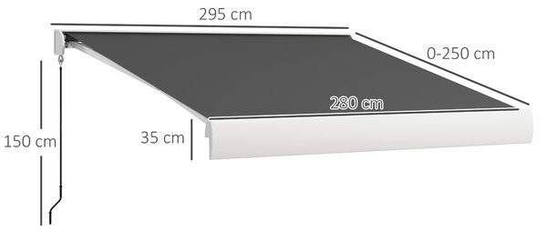Outsunny 3 x 2.5m Electric Retractable Awning with Remote Controller, Aluminium Frame Sun Canopies for Patio Door Window