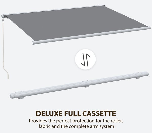 Outsunny 4 x 3 m Full Cassette Electric/Manual Retractable Awning, Sun Canopies for Patio Door Window with Remote Controller, Grey
