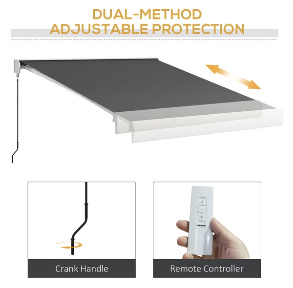 Outsunny 3 x 2.5m Electric Retractable Awning with Remote Controller, Aluminium Frame Sun Canopies for Patio Door Window