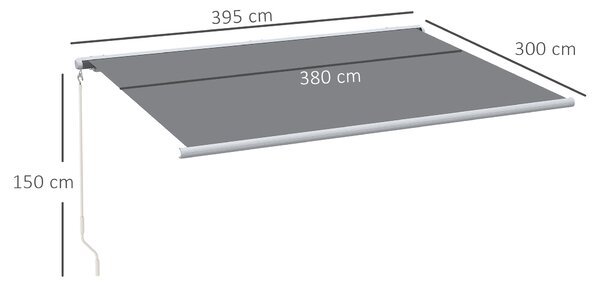 Outsunny 4 x 3 m Full Cassette Electric/Manual Retractable Awning, Sun Canopies for Patio Door Window with Remote Controller, Grey