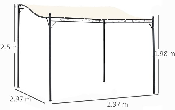 Outsunny Elegant Pergola Gazebo Metal Frame Elegant Scrolling Weather-Resistant Canopy Sun Rain Shade Outdoor Shelter 3x3(m), Cream White Aosom UK
