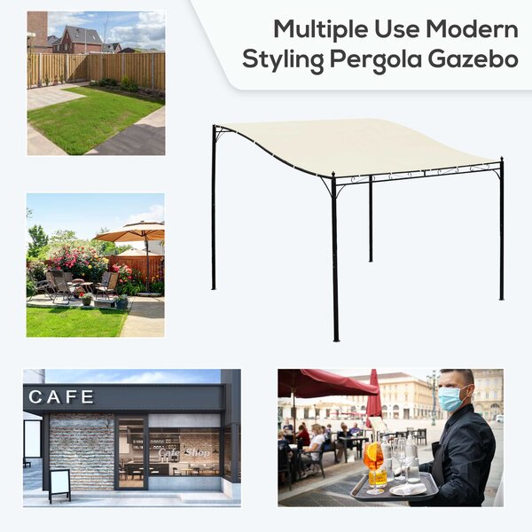 Outsunny Elegant Pergola Gazebo Metal Frame Elegant Scrolling Weather-Resistant Canopy Sun Rain Shade Outdoor Shelter 3x3(m), Cream White Aosom UK