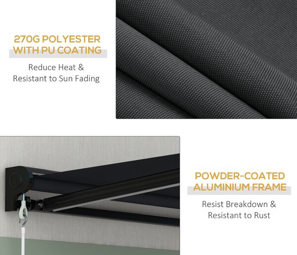 Outsunny 2.5 x 2m Electric Awning with LED Light, Aluminium Frame Retractable Awning Sun Canopies for Patio Door Window Aosom UK