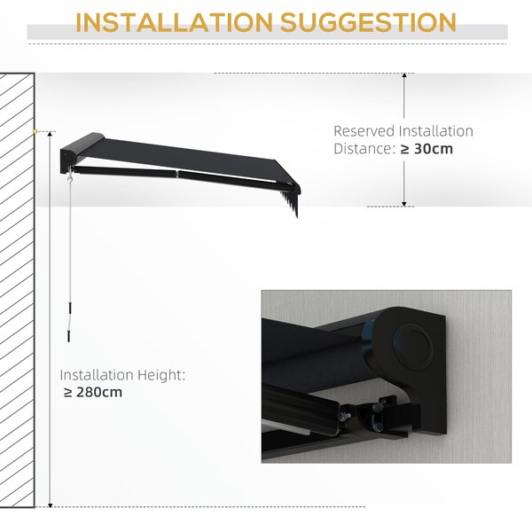 Outsunny 2.5 x 2m Electric Awning with LED Light, Aluminium Frame Retractable Awning Sun Canopies for Patio Door Window Aosom UK