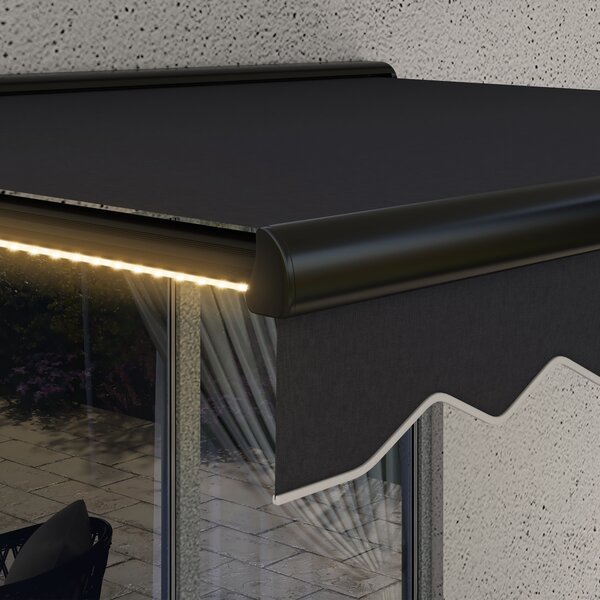 Outsunny 2.5 x 2m Electric Awning with LED Light, Aluminium Frame Retractable Awning Sun Canopies for Patio Door Window Aosom UK
