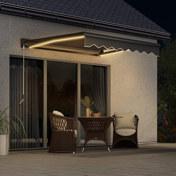 Outsunny 2.5 x 2m Electric Awning with LED Light, Aluminium Frame Retractable Awning Sun Canopies for Patio Door Window Aosom UK
