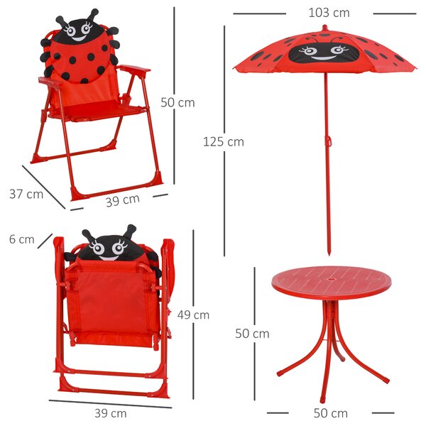 Outsunny Kids Folding Picnic Table and Chairs Set Ladybug Pattern Outdoor w/ Parasol Aosom UK