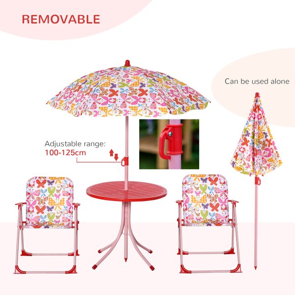 Outsunny Kids Folding Picnic Table and Chairs Set Color Stripes Outdoor w/ Parasol Aosom UK