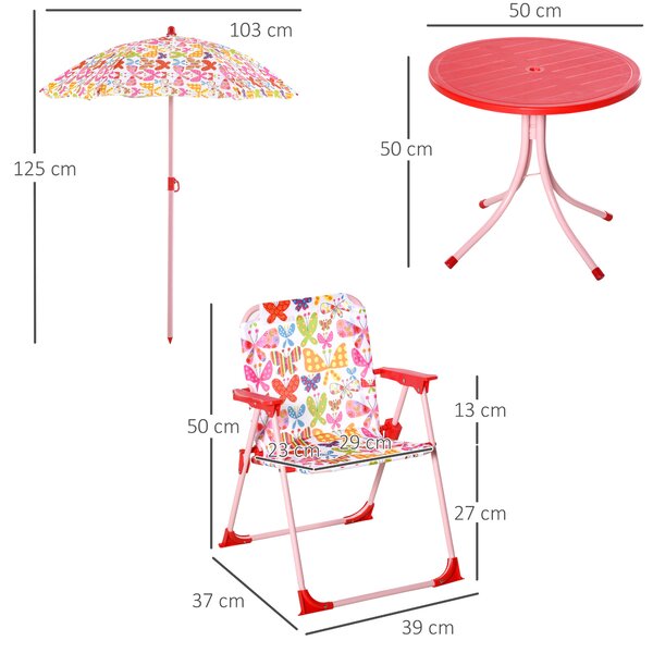 Outsunny Kids Folding Picnic Table and Chairs Set Color Stripes Outdoor w/ Parasol Aosom UK