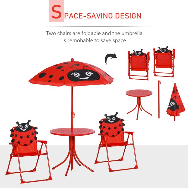 Outsunny Kids Folding Picnic Table and Chairs Set Ladybug Pattern Outdoor w/ Parasol Aosom UK