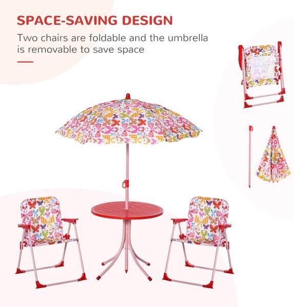Outsunny Kids Folding Picnic Table and Chairs Set Color Stripes Outdoor w/ Parasol Aosom UK