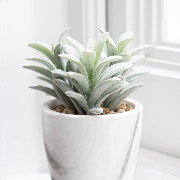 Artificial Succulent in White Marble Plant Pot