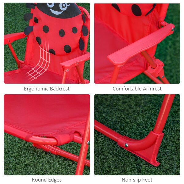 Outsunny Kids Folding Picnic Table and Chairs Set Ladybug Pattern Outdoor w/ Parasol Aosom UK