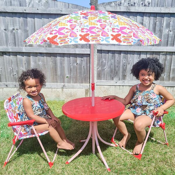 Outsunny Kids Folding Picnic Table and Chairs Set Color Stripes Outdoor w/ Parasol Aosom UK