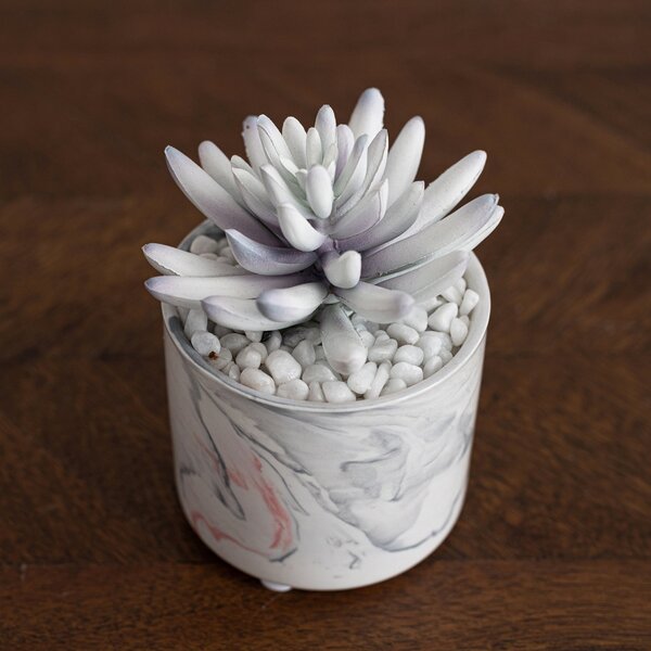 Artificial Grey Succulent in Pink and Grey Marble Plant Pot