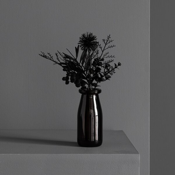 Artificial Black Bouquet in Black Glass Vase