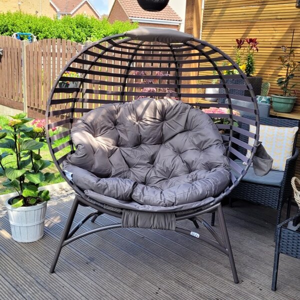 Outsunny 2 Seater Egg Chair with Soft Cushion, Steel Frame and Side Pocket, Garden Patio Basket Chair for Indoor, Outdoor, Brown Aosom UK