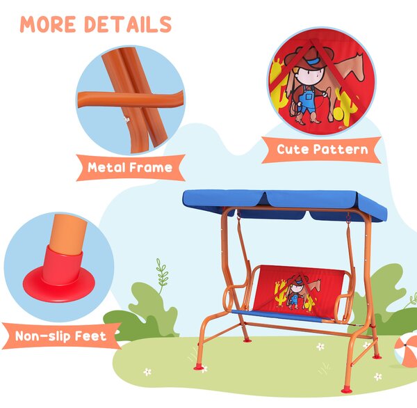 Outsunny Two Seater Kids Garden Swing, Cowboy Themed kids Swing Chair with Adjustable Canopy, Safety Belts for Outdoor Use