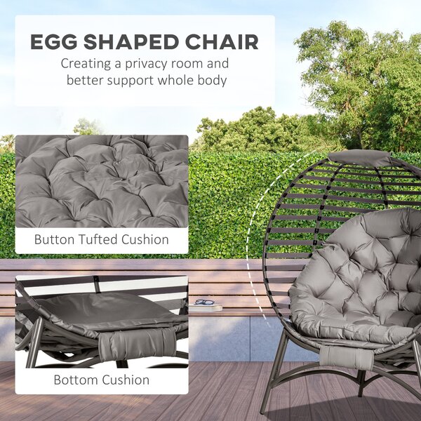 Outsunny 2 Seater Egg Chair with Soft Cushion, Steel Frame and Side Pocket, Garden Patio Basket Chair for Indoor, Outdoor, Brown Aosom UK