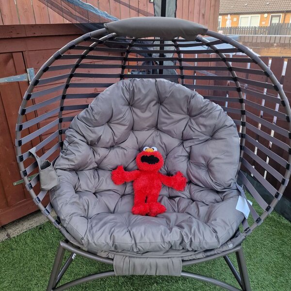 Outsunny 2 Seater Egg Chair with Soft Cushion, Steel Frame and Side Pocket, Garden Patio Basket Chair for Indoor, Outdoor, Brown Aosom UK