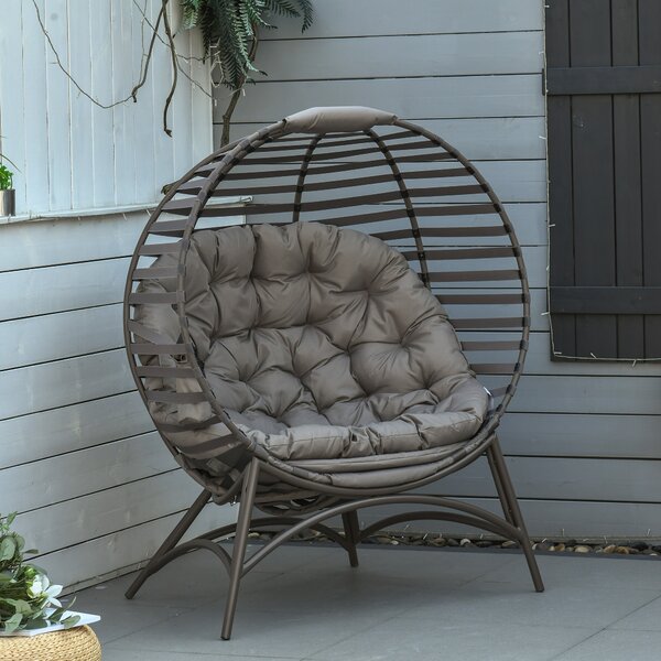 Outsunny 2 Seater Egg Chair with Soft Cushion, Steel Frame and Side Pocket, Garden Patio Basket Chair for Indoor, Outdoor, Brown Aosom UK