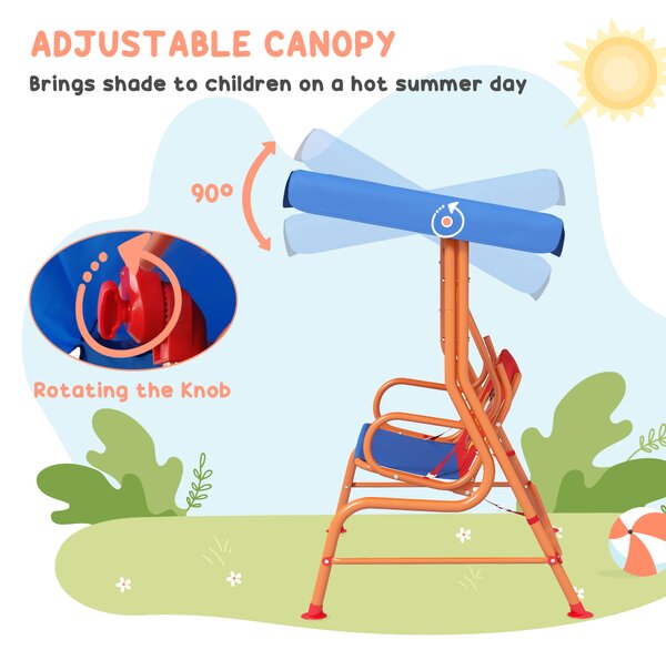 Outsunny Two Seater Kids Garden Swing, Cowboy Themed kids Swing Chair with Adjustable Canopy, Safety Belts for Outdoor Use