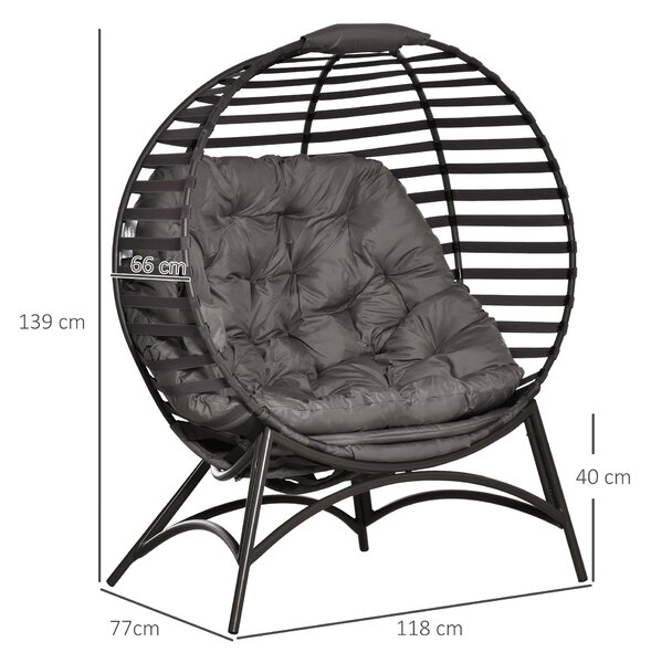 Outsunny 2 Seater Egg Chair with Soft Cushion, Steel Frame and Side Pocket, Garden Patio Basket Chair for Indoor, Outdoor, Brown Aosom UK