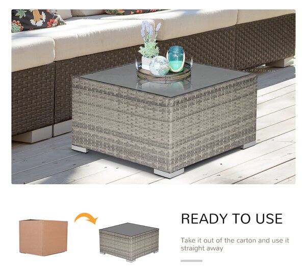 Outsunny Rattan Wicker Patio Coffee Table Ready to Use Outdoor Furniture Suitable for Garden Backyard Grey