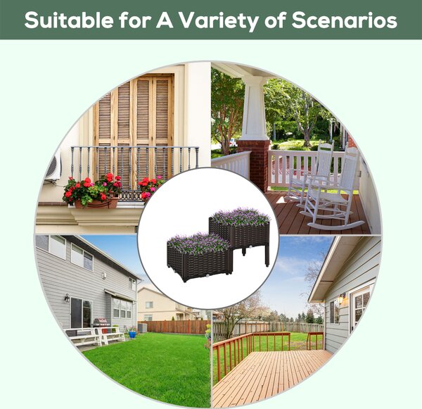 Outsunny Set of 2 Garden Raised Bed Elevated Patio Flower Plant Planter Box PP Vegetables Planting Container, Brown Aosom UK