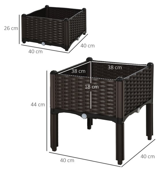 Outsunny Set of 2 Garden Raised Bed Elevated Patio Flower Plant Planter Box PP Vegetables Planting Container, Brown Aosom UK