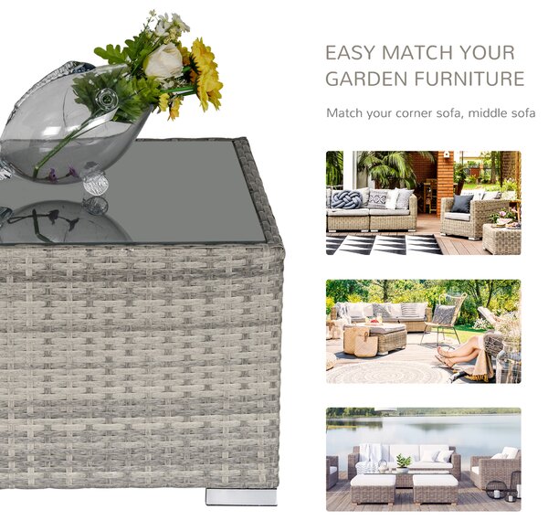 Outsunny Rattan Wicker Patio Coffee Table Ready to Use Outdoor Furniture Suitable for Garden Backyard Grey