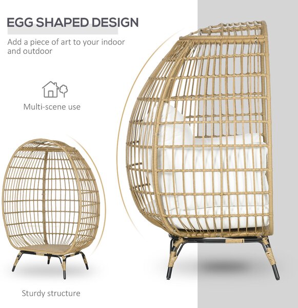Outsunny PE Rattan Outdoor Egg Chair, Round Wicker Weave Teardrop Chair with Thick Padded Cushions for Sunroom, Garden, Khaki