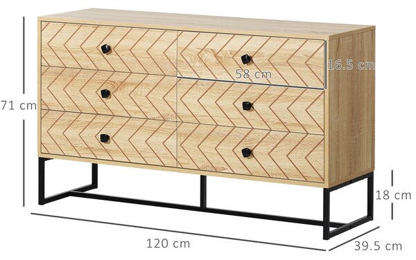 HOMCOM 6 Drawer Chest Sideboard Cabinet Storage Unit Hallway Bedroom Livingroom Zig Zag Design w/ Black Metal Handles Anti Tip 71x120cm Aosom UK